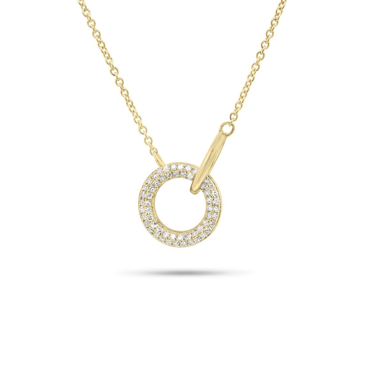 Diamond Circle & Link Pendant Necklace - 14K gold weighing 2.24 grams  - 58 round diamonds weighing 0.13 carats