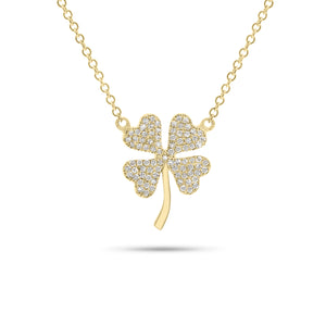 Diamond Four-Leaf Clover Pendant Necklace - 14K gold weighing 2.0 grams  - 85 round diamonds weighing 0.14 carats