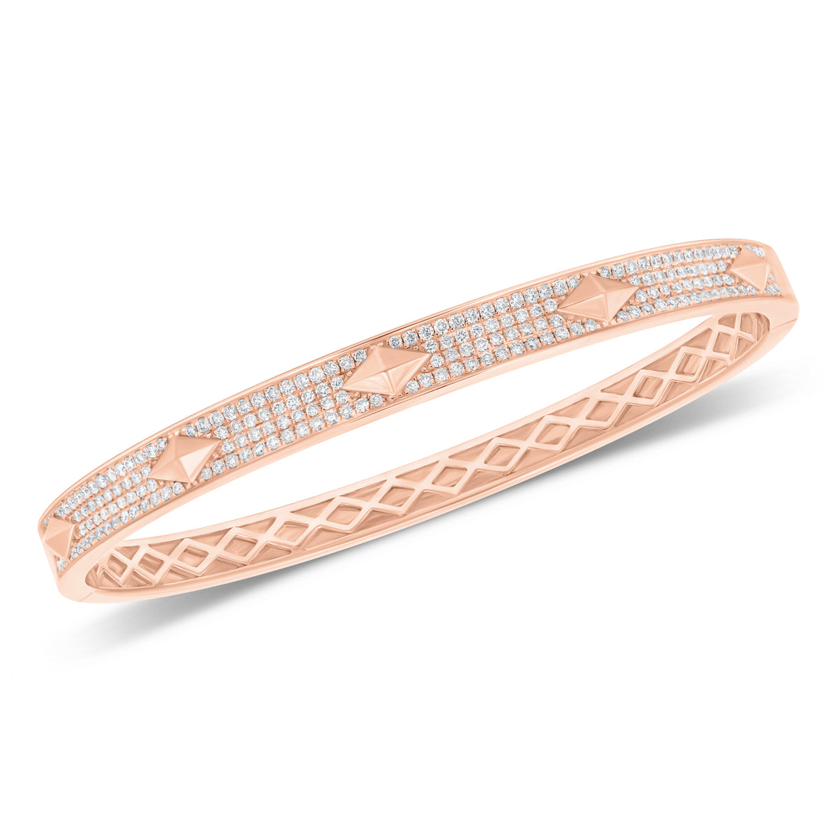 Pave Diamond & Gold Pyramid Bangle Bracelet