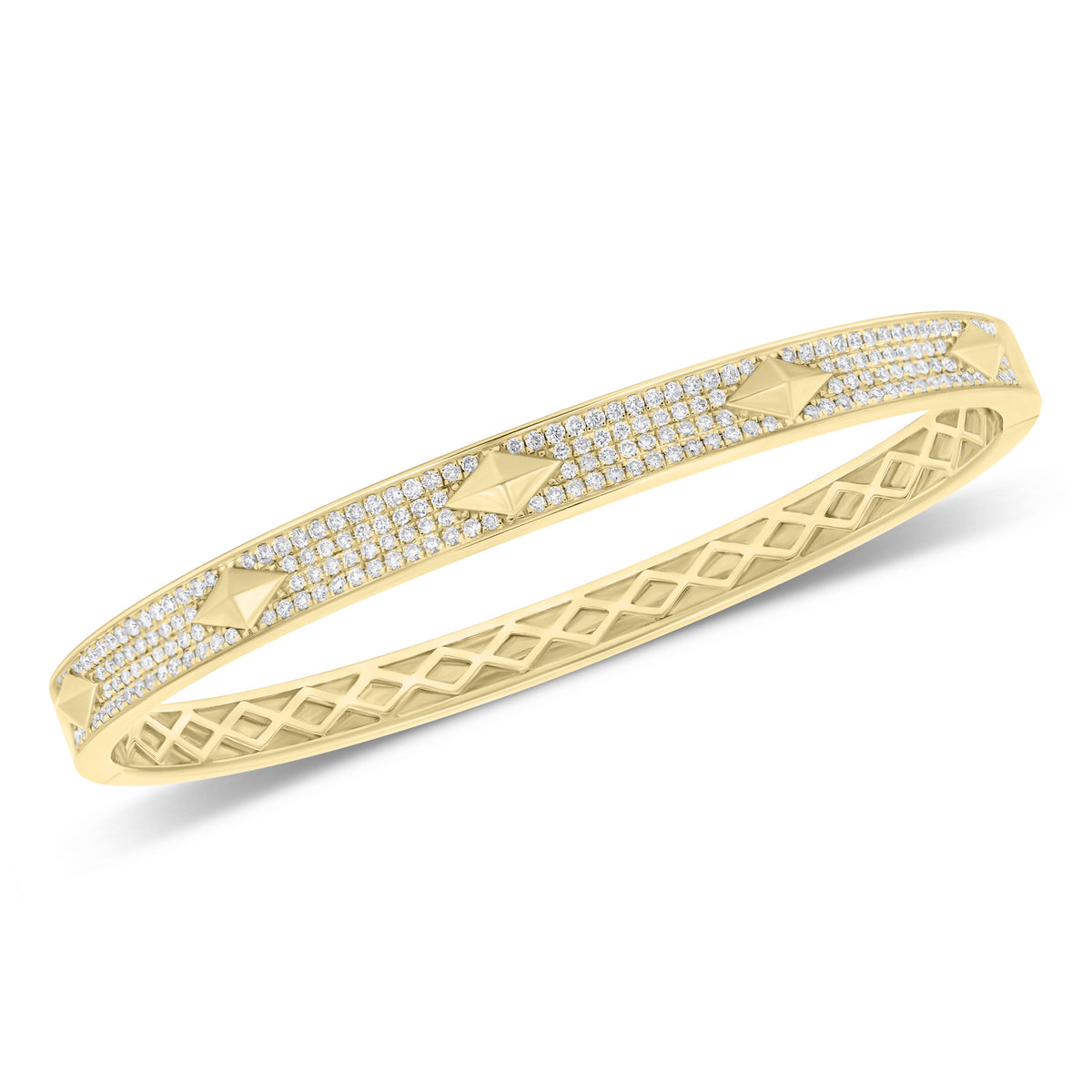 Pave Diamond & Gold Pyramid Bangle Bracelet