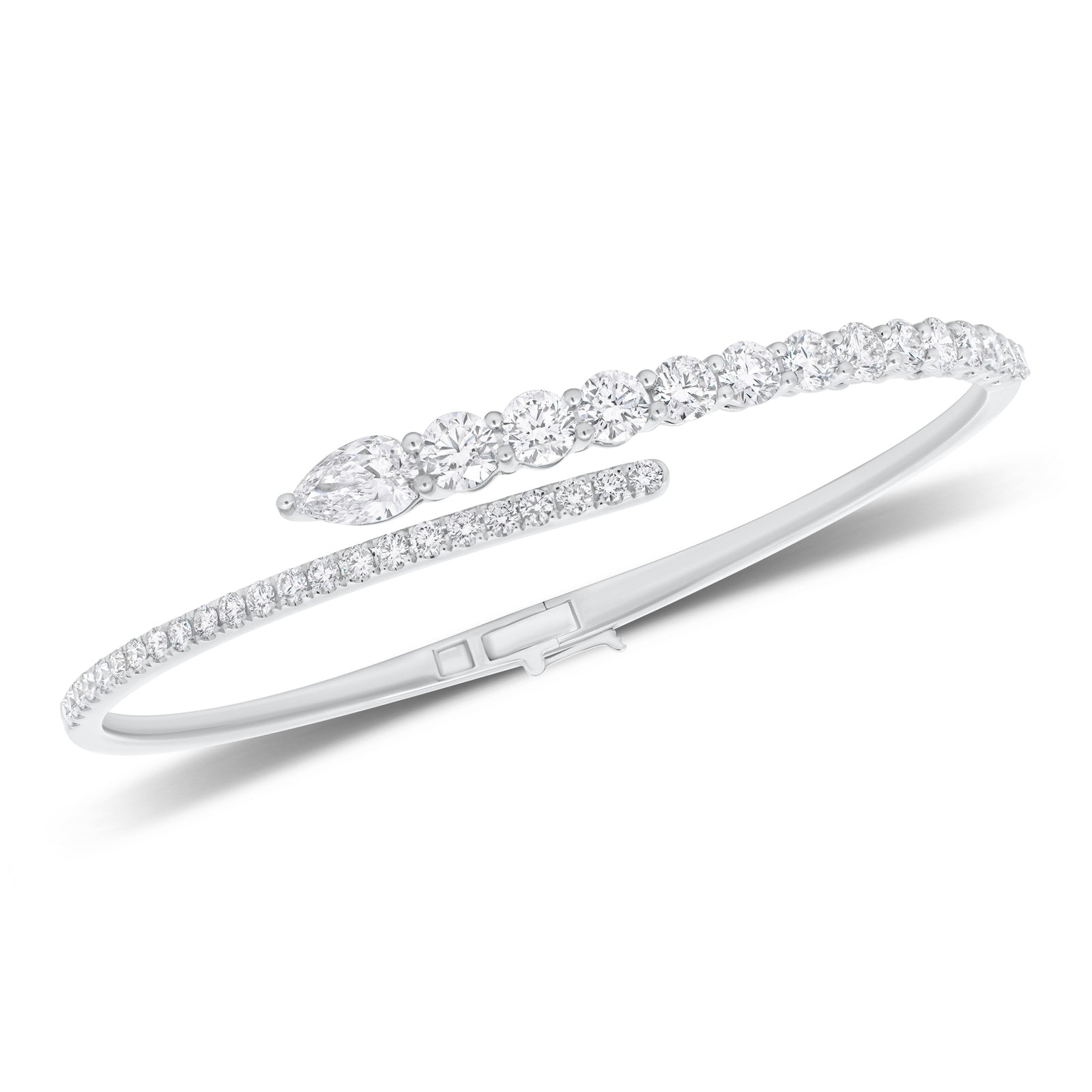 Pear-Shaped Diamond Spiral Bangle Bracelet