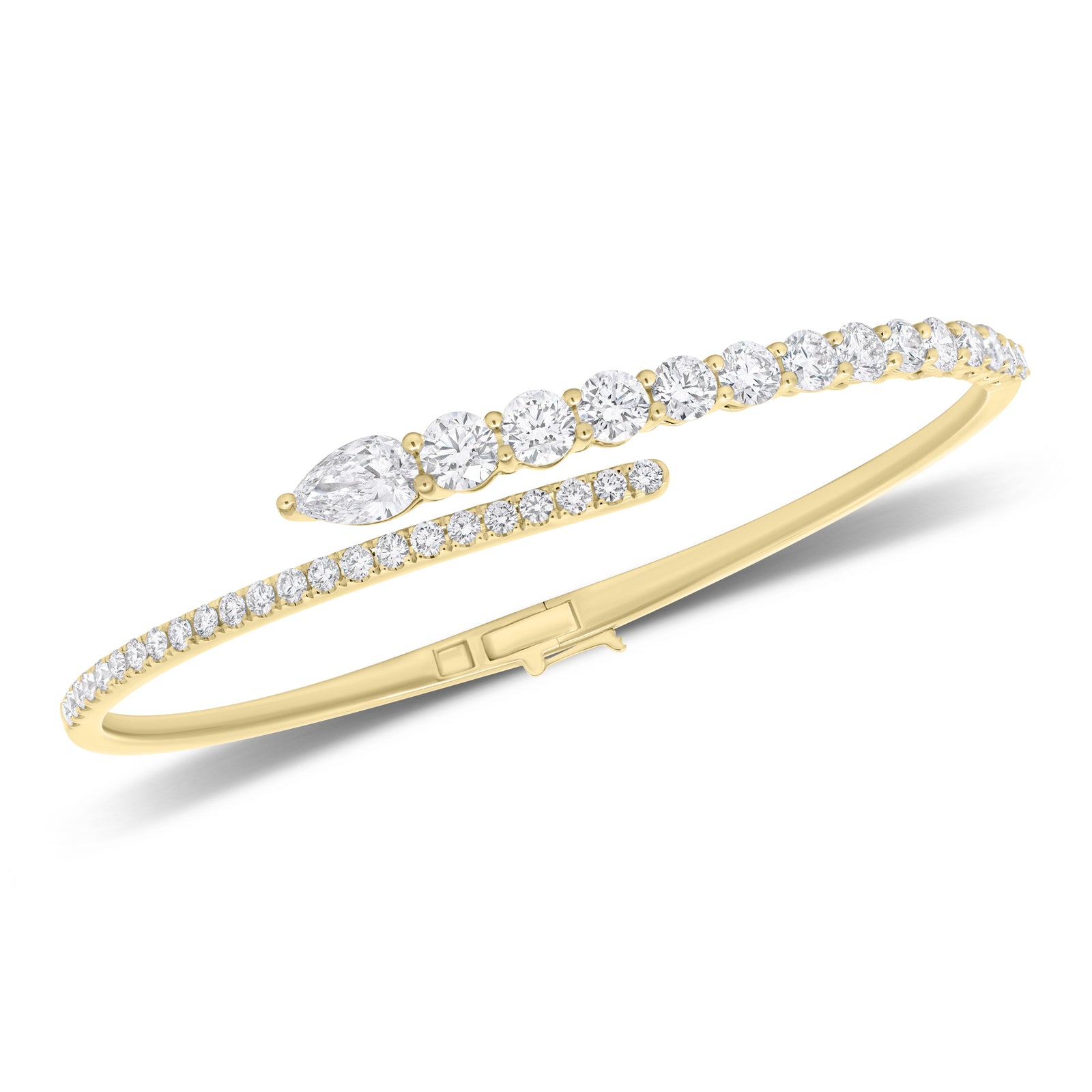 Pear-Shaped Diamond Spiral Bangle Bracelet