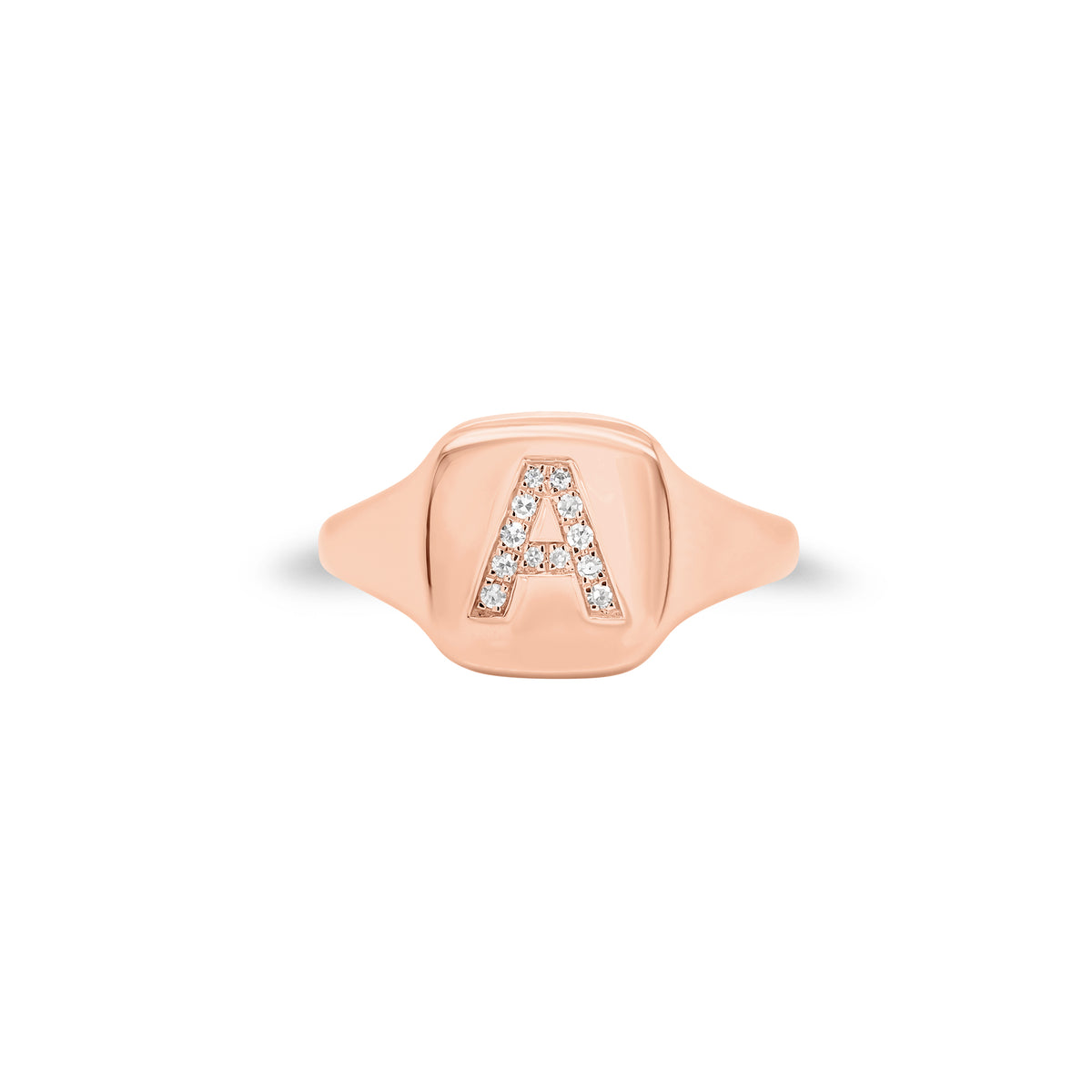 Diamond Initial Signet Ring - 14K gold weighing 2.53 grams - 12 round diamonds weighing 0.03 carats
