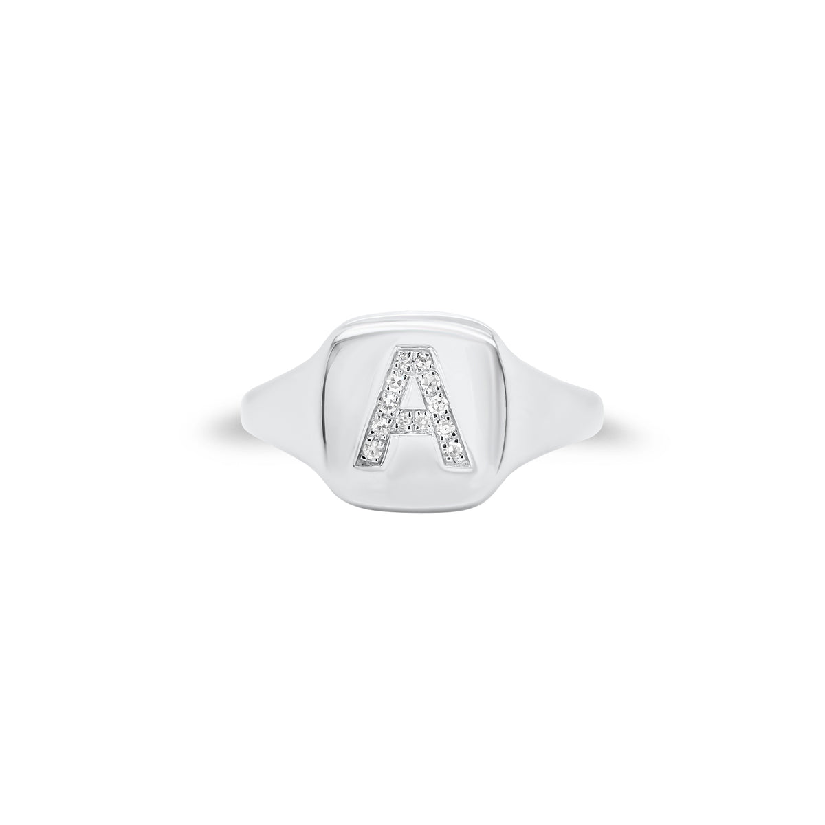 Diamond Initial Signet Ring - 14K gold weighing 2.53 grams - 12 round diamonds weighing 0.03 carats