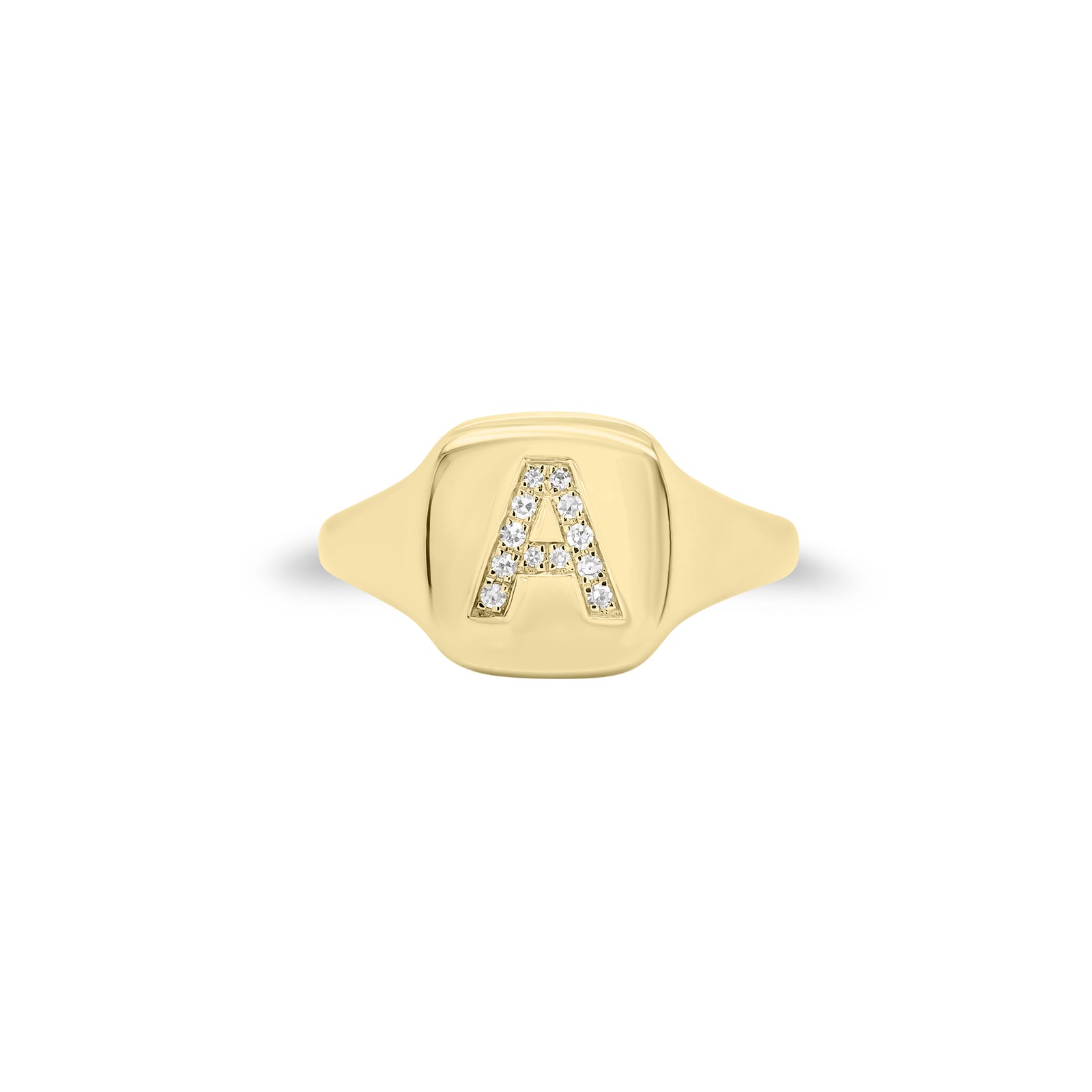 Diamond Initial Signet Ring - 14K gold weighing 2.53 grams  - 12 round diamonds weighing 0.03 carats
