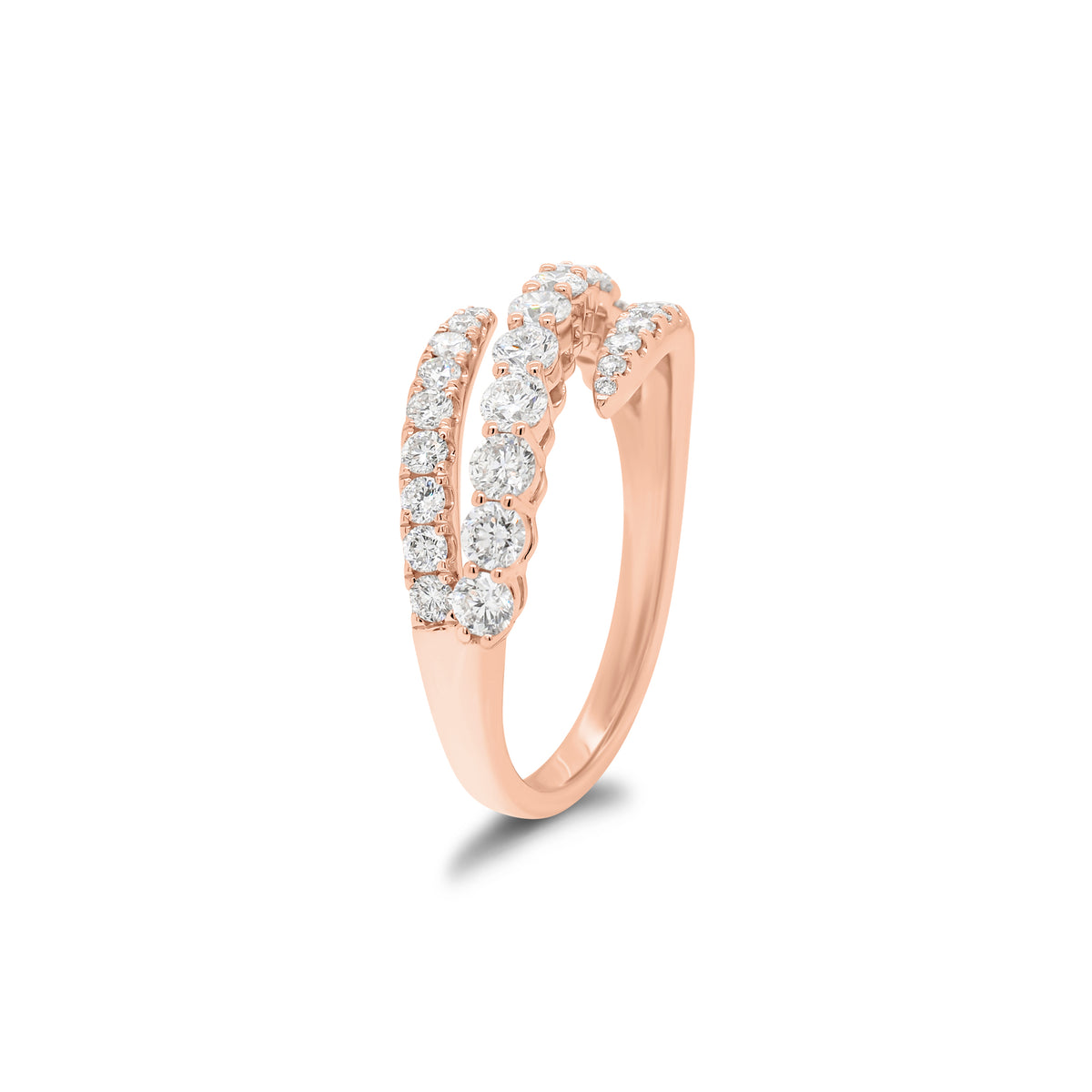 Diamond Multi-Band Bypass Ring - 18K gold weighing 3.45 grams - 31 round diamonds weighing 1.02 carats
