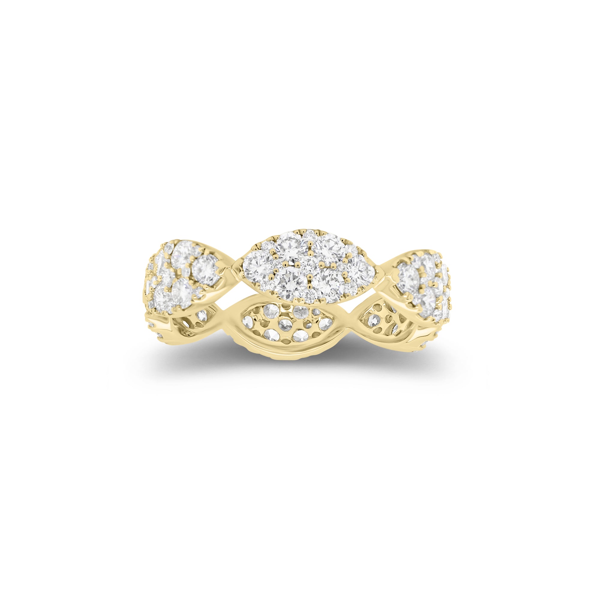Pave diamond marquises eternity ring - 18K gold weighing 2.76 grams - 90 round diamonds weighing 1.84 carats