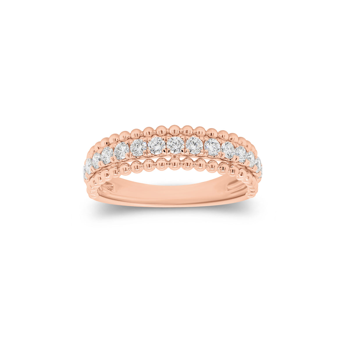 Diamond & beaded gold ring - 18K gold weighing 3.54 grams  - 17 round diamonds weighing 0.51 carats
