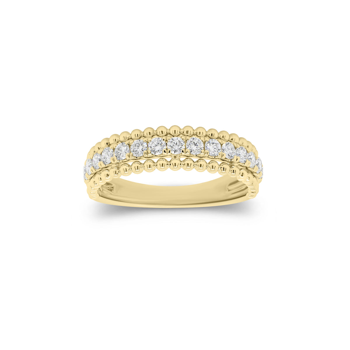 Diamond & beaded gold ring - 18K gold weighing 3.54 grams  - 17 round diamonds weighing 0.51 carats