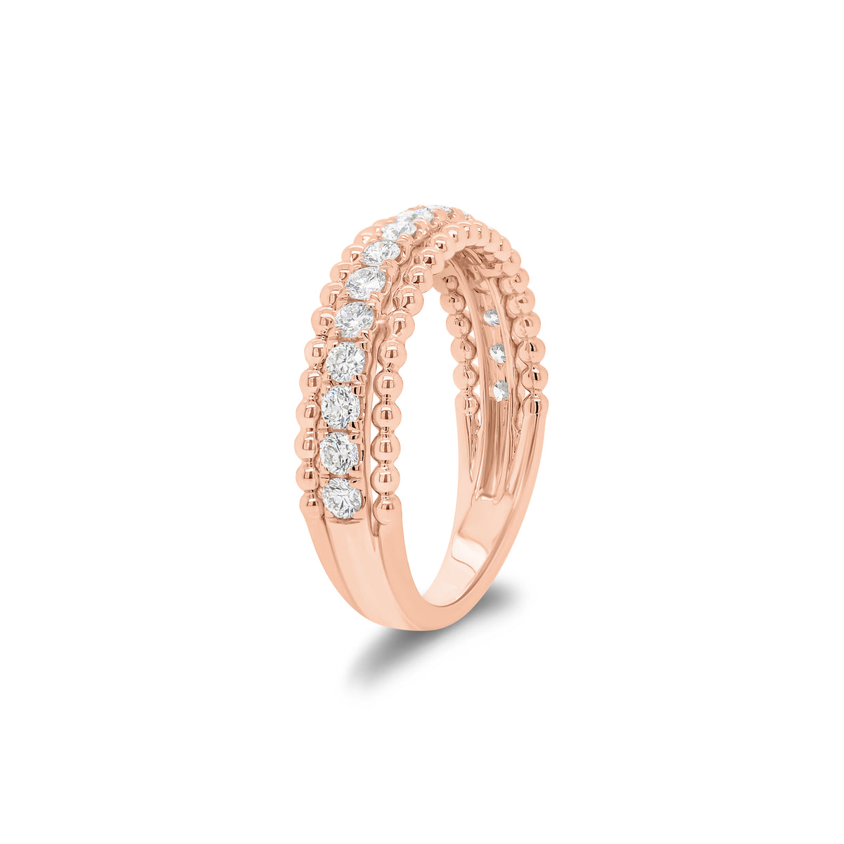 Diamond & beaded gold ring - 18K gold weighing 3.54 grams  - 17 round diamonds weighing 0.51 carats