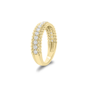 Diamond & beaded gold ring - 18K gold weighing 3.54 grams  - 17 round diamonds weighing 0.51 carats