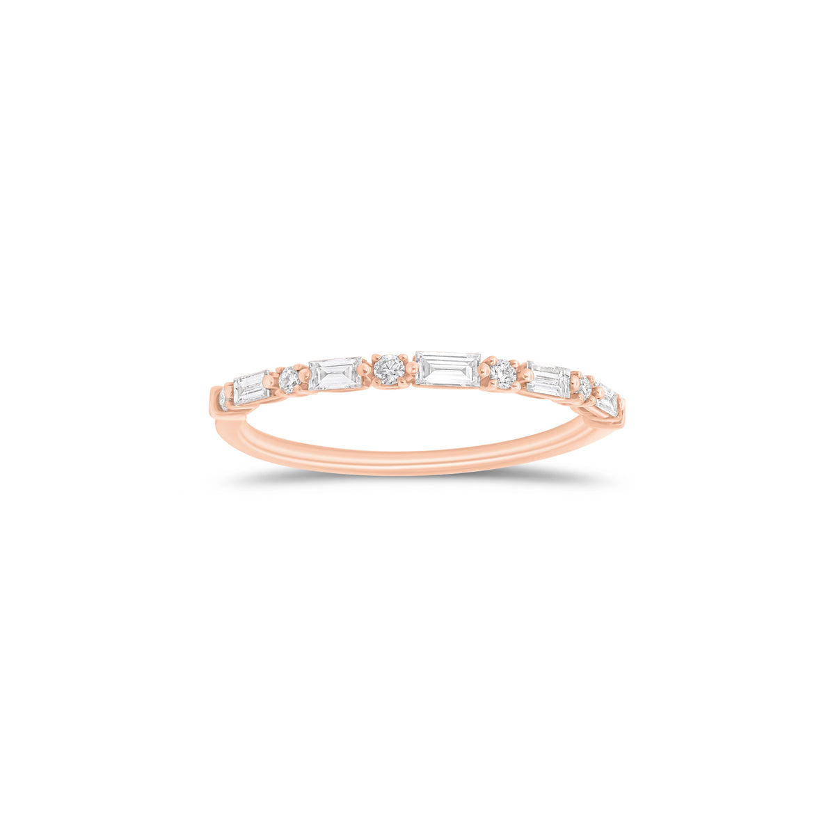 Round & Baguette Diamond Stackable Ring - 18K gold weighing 1.43 grams - 6 round diamonds weighing 0.05 carats - 5 baguette diamonds weighing 0.16 carats