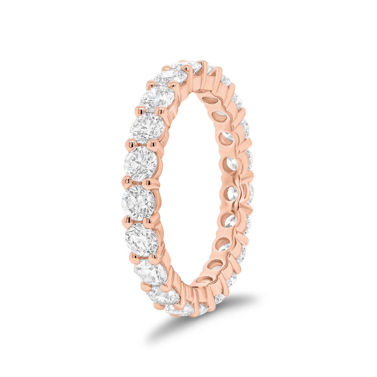 Classic Shared Prong-Set Diamond Eternity Band -18k rose gold weighing 3.07 grams -21 round diamonds weighing 2.05 carats