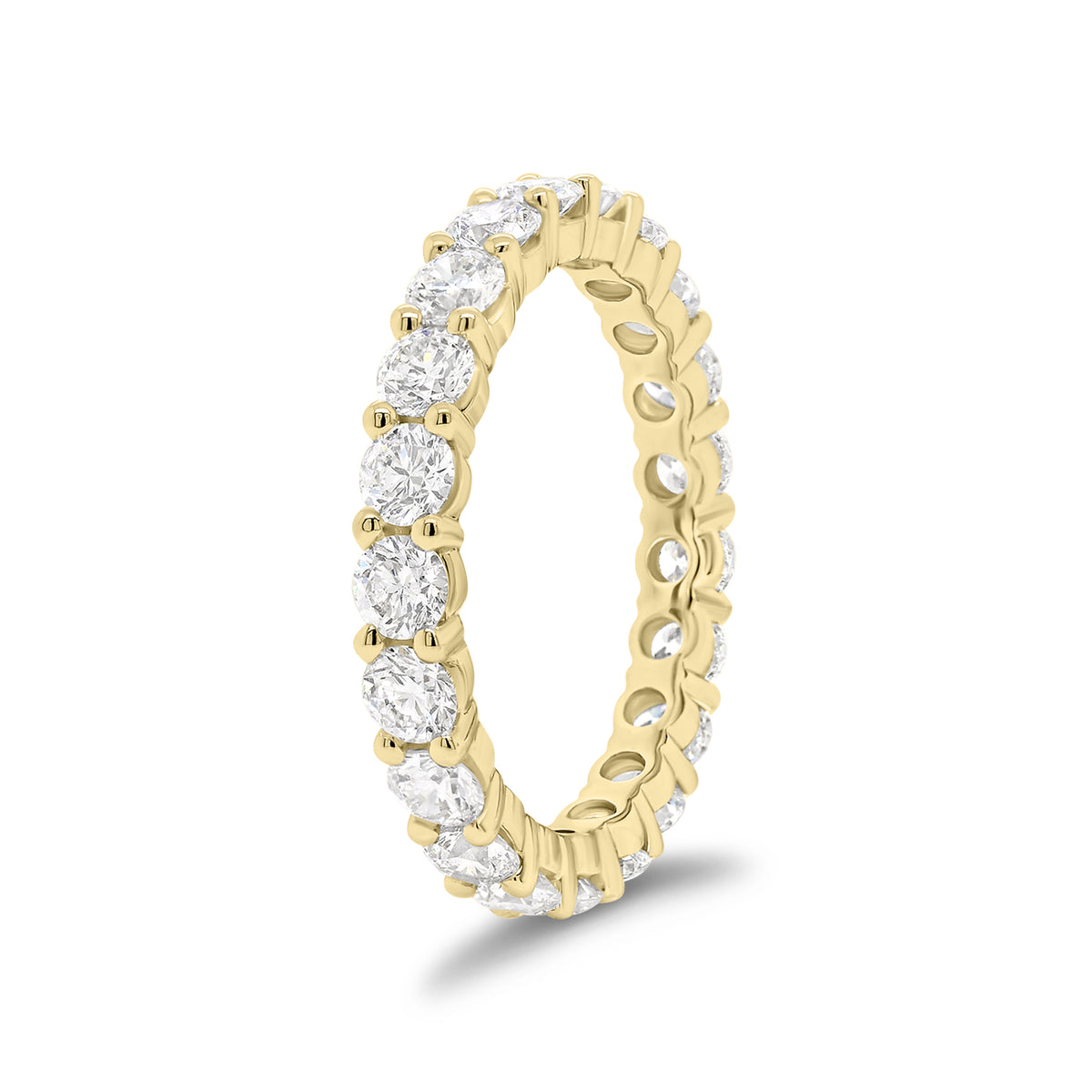 Classic Shared Prong-Set Diamond Eternity Band -18k yellow gold weighing 3.07 grams -21 round diamonds weighing 2.05 carats