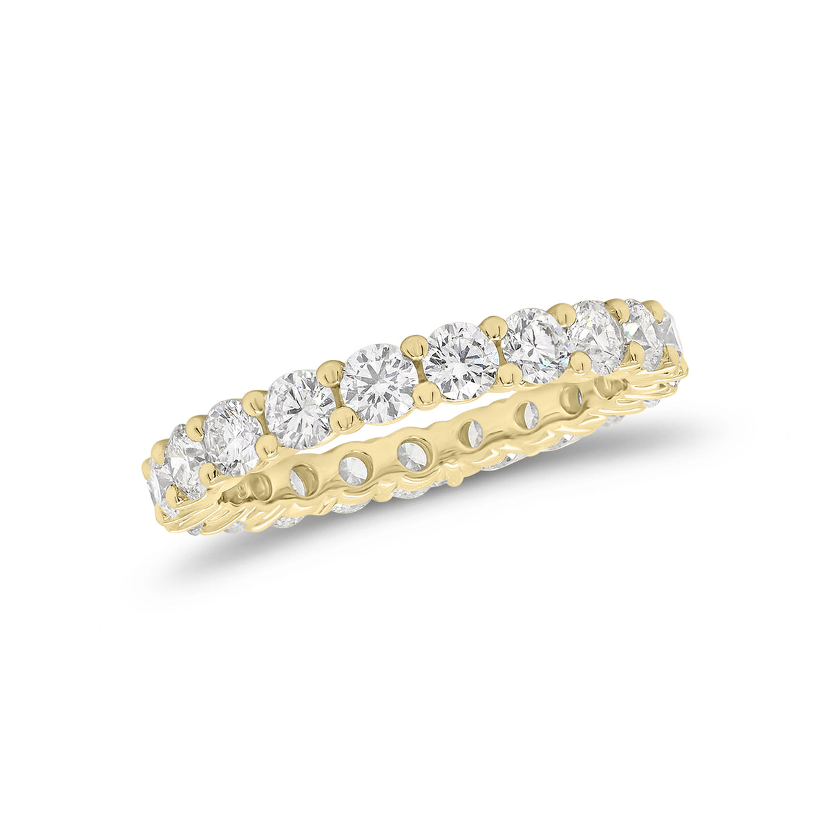 Classic Shared Prong-Set Diamond Eternity Band -18k yellow gold weighing 3.07 grams -21 round diamonds weighing 2.05 carats