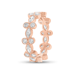 Alternating Marquise & Round Diamond Eternity Band with Milgrain -18k rose gold weighing 2.96 grams -10 marquise diamonds weighing 0.90 carats -20 round diamonds weighing .70 carats