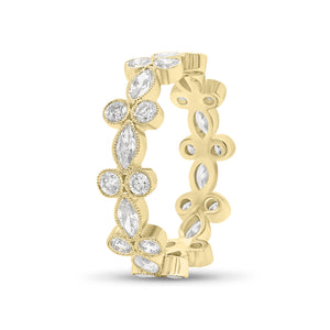 Alternating Marquise & Round Diamond Eternity Band with Milgrain -18k yellow gold weighing 2.96 grams -10 marquise diamonds weighing 0.90 carats -20 round diamonds weighing .70 carats