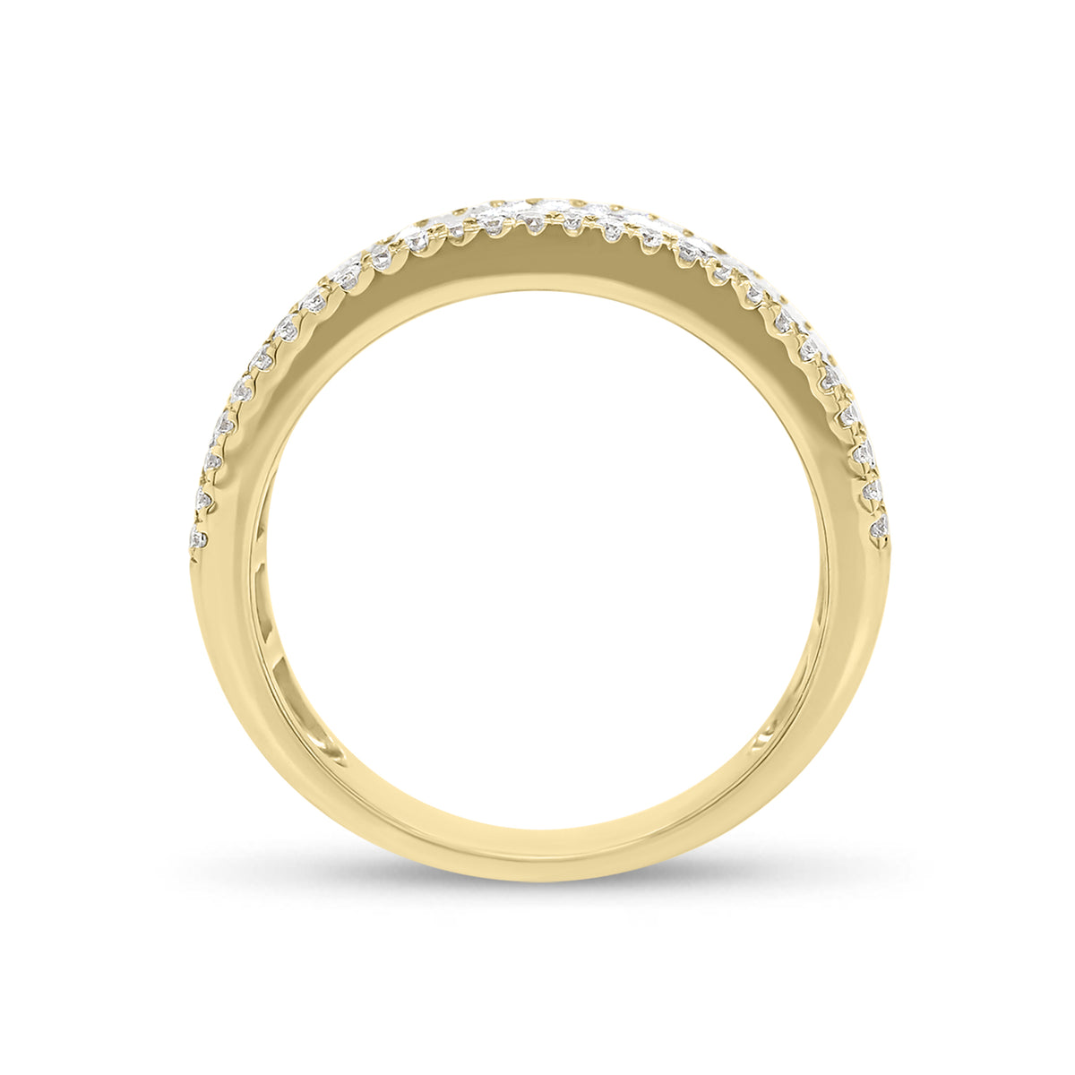 Round Diamond & Baguette Wedding Band -18k yellow gold weighing 4.84 grams -54 round four prong-set diamonds weighing .26 carats -19 Straight Baguettes weighing 1.38 carats