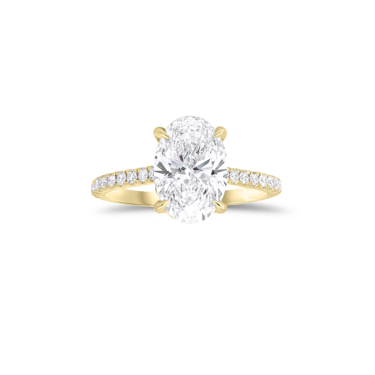 Oval Diamond Engagement Ring with Diamond Band - 18K gold weighing 2.76 grams - 42 round diamonds totaling 0.40 carats - GIA-graded D color - GIA-graded VS1 clarity