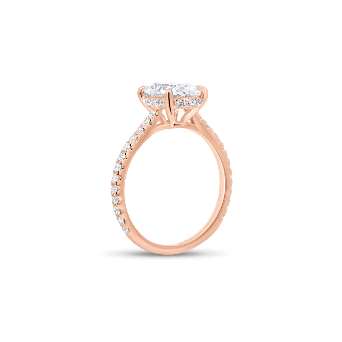 Oval Diamond Engagement Ring with Diamond Band - 18K gold weighing 2.76 grams - 42 round diamonds totaling 0.40 carats - GIA-graded D color - GIA-graded VS1 clarity