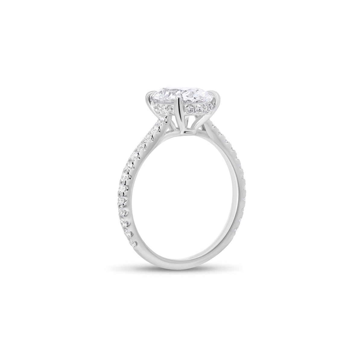 Oval Diamond Engagement Ring with Diamond Band - 18K gold weighing 2.76 grams - 42 round diamonds totaling 0.40 carats - GIA-graded D color - GIA-graded VS1 clarity
