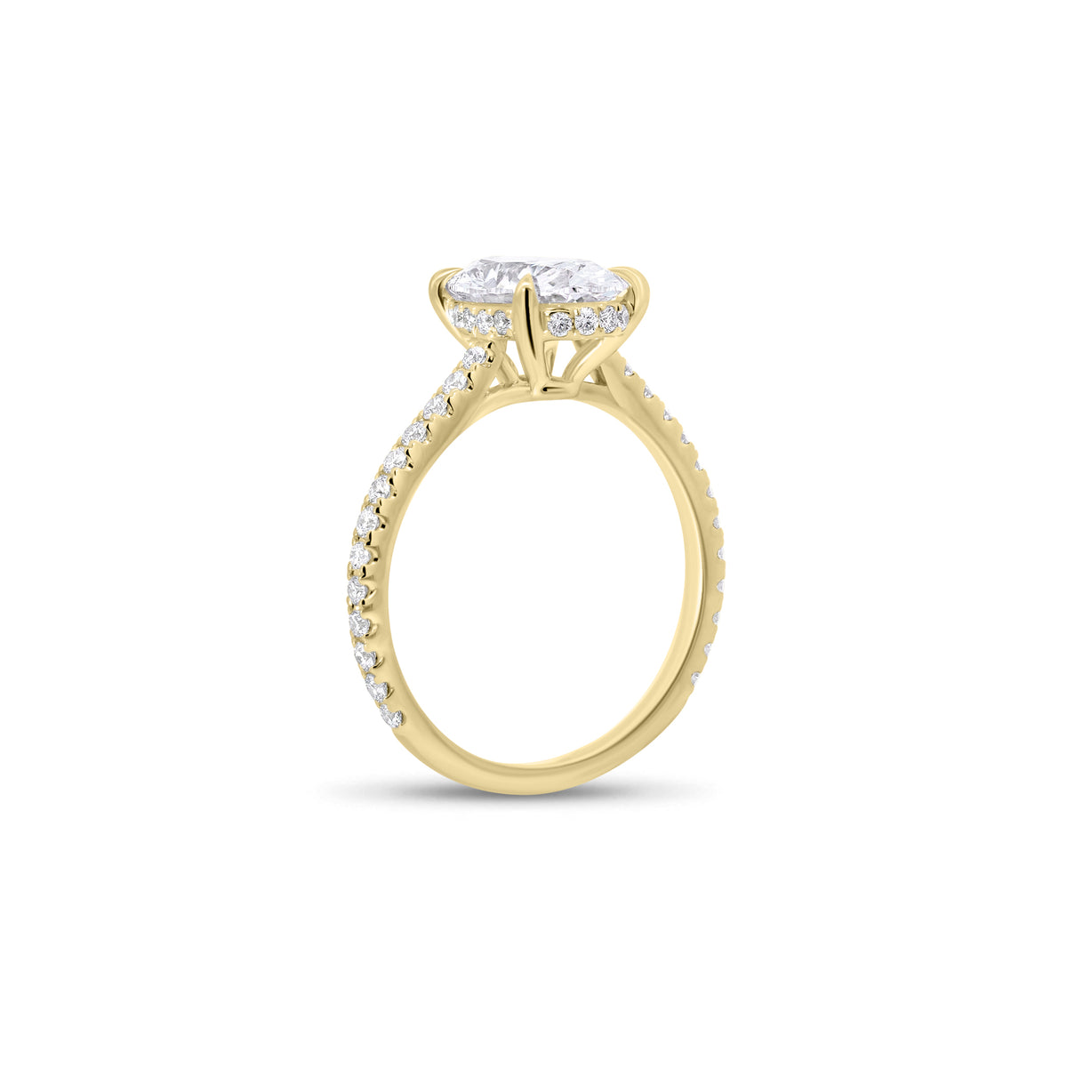 Oval Diamond Engagement Ring with Diamond Band - 18K gold weighing 2.76 grams - 42 round diamonds totaling 0.40 carats - GIA-graded D color - GIA-graded VS1 clarity