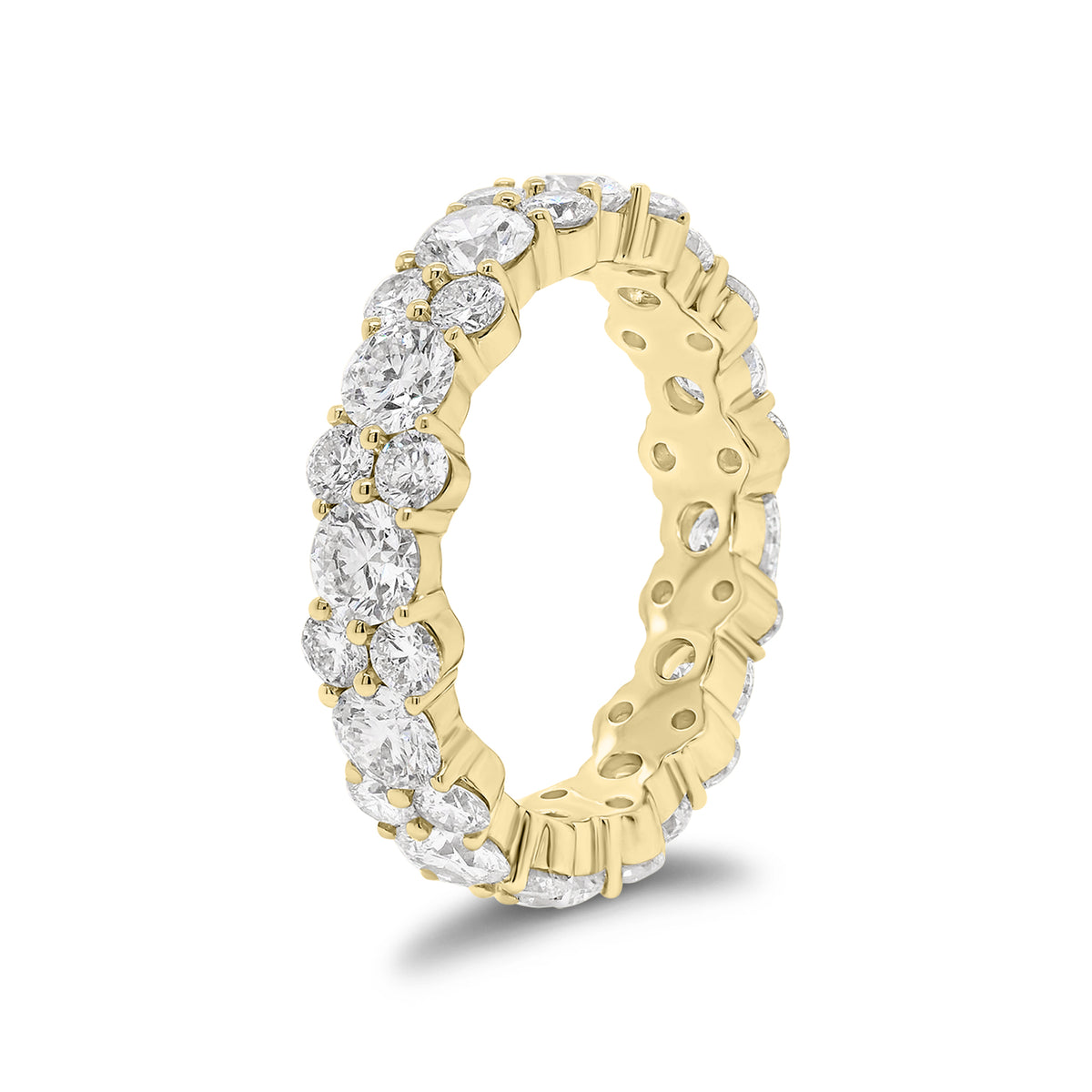 Staggered Diamond Eternity Band -18k yellow gold weighing 4.14 grams -12 round diamonds weighing 2.40 carats -24 round diamonds weighing 1.38 carats