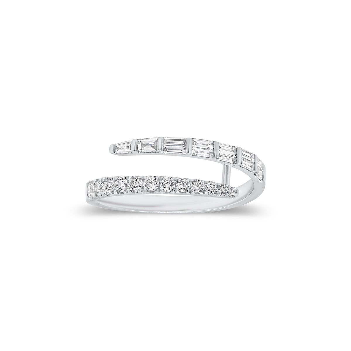 Baguette & Round Diamond Wrap Ring - 14K gold weighing 1.96 grams  - 12 round diamonds weighing 0.22 carats  - 12 straight baguettes weighing 0.28 carats