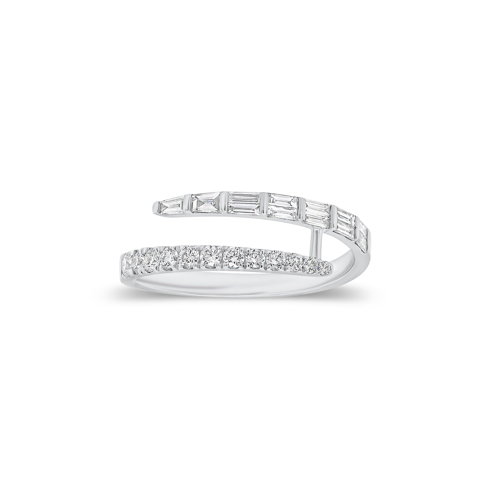 Baguette & Round Diamond Wrap Ring - 14K gold weighing 1.96 grams  - 12 round diamonds weighing 0.22 carats  - 12 straight baguettes weighing 0.28 carats