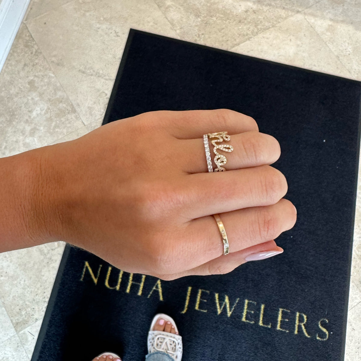 Diamond Script Initial Ring Diamond Script Name Ring - Nuha Jewelers