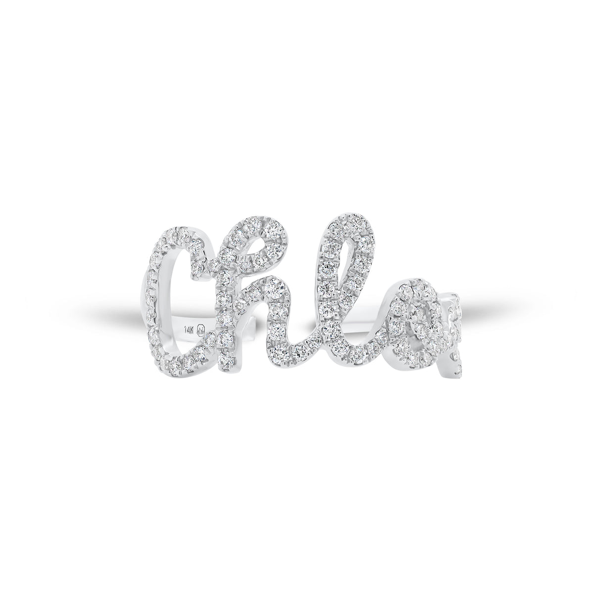 Diamond Script Name Ring - 14K gold weighing 2.28 grams - Appx. 81 round diamonds weighing 0.36 carats