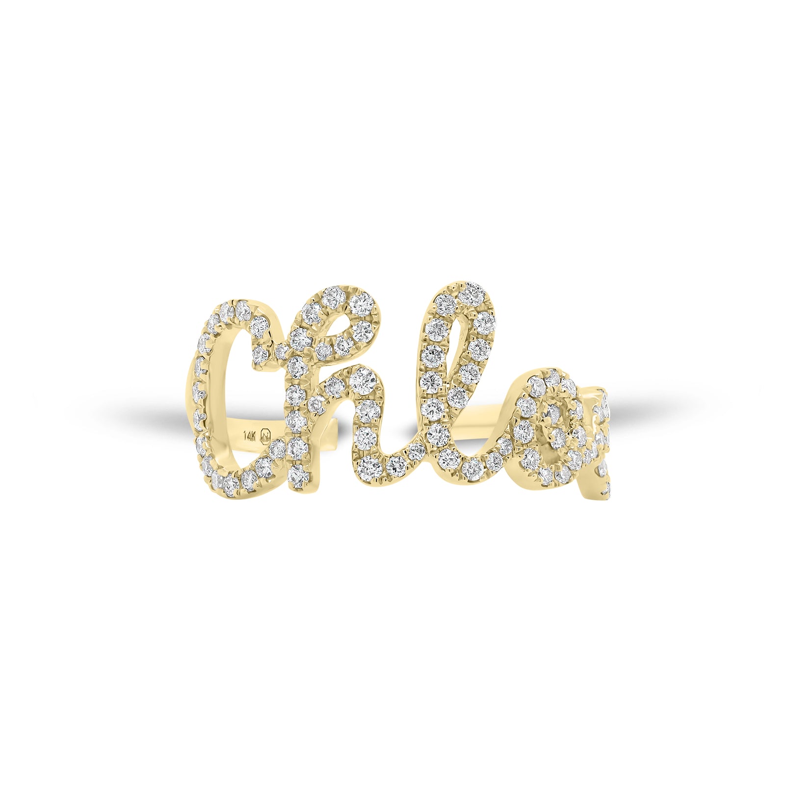 Diamond Script Name Ring - 14K gold weighing 2.28 grams  - Appx. 81 round diamonds weighing 0.36 carats