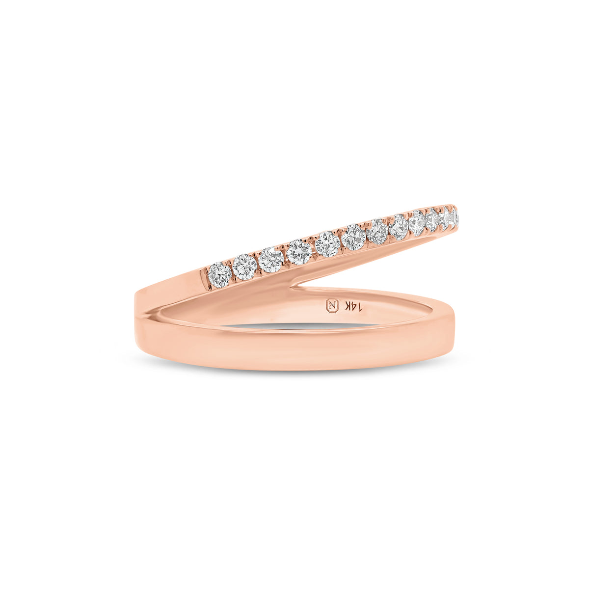Diamond Double-Banded Open Ring - 14K gold weighing 3.74 grams - 19 round diamonds weighing 0.28 carats