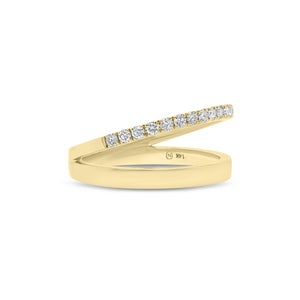 Diamond Double-Banded Open Ring - 14K gold weighing 3.74 grams - 19 round diamonds weighing 0.28 carats