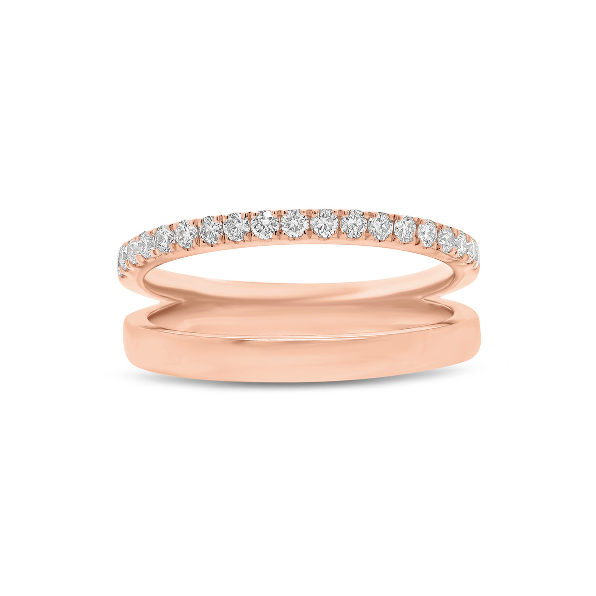 Diamond Double-Banded Open Ring - 14K gold weighing 3.74 grams - 19 round diamonds weighing 0.28 carats
