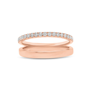 Diamond Double-Banded Open Ring - 14K gold weighing 3.74 grams - 19 round diamonds weighing 0.28 carats