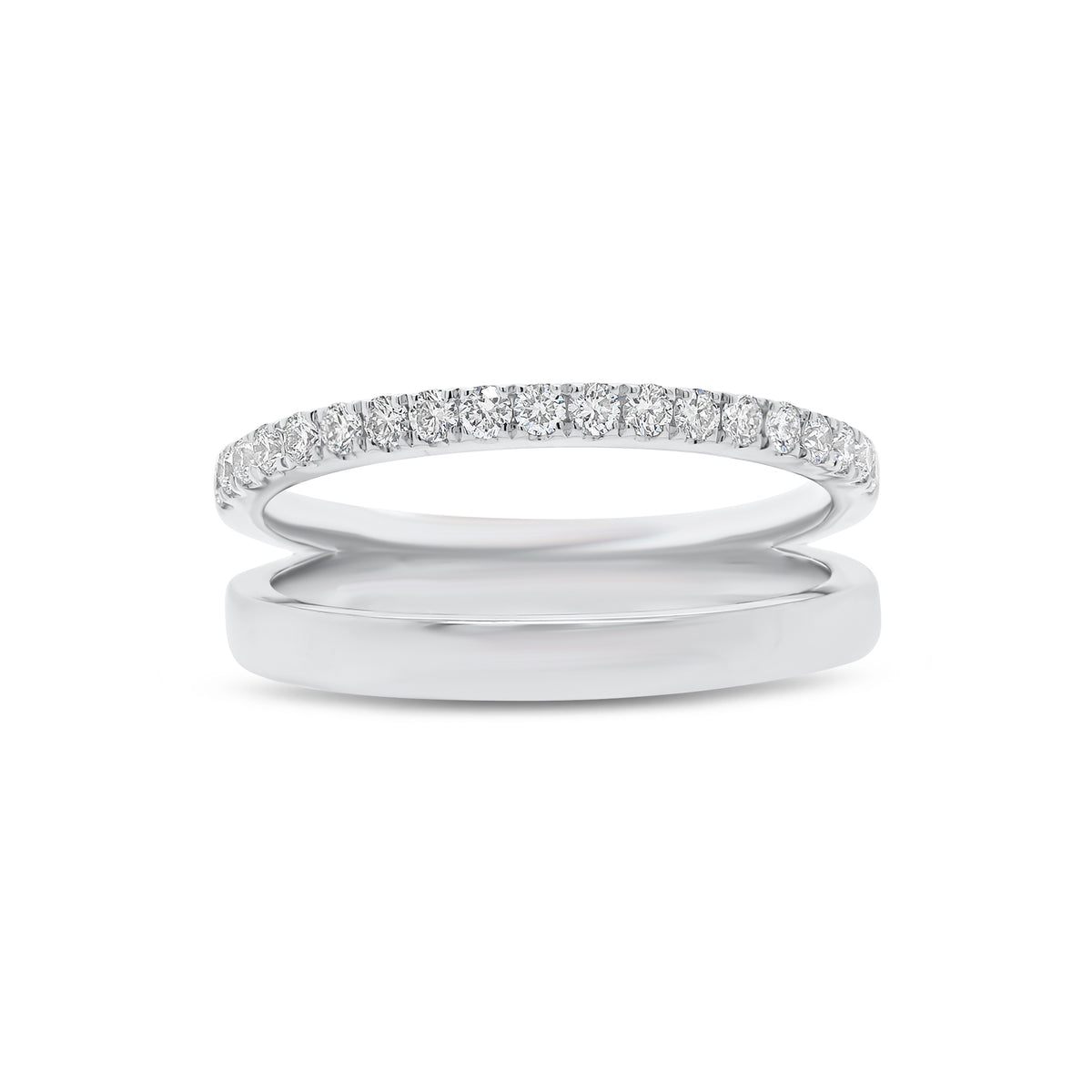 Diamond Double-Banded Open Ring - 14K gold weighing 3.74 grams - 19 round diamonds weighing 0.28 carats