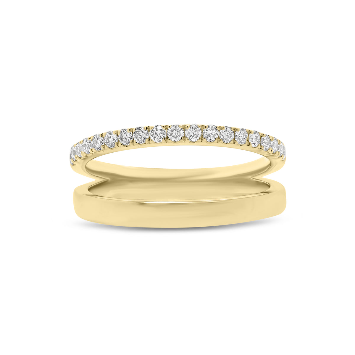 Diamond Double-Banded Open Ring - 14K gold weighing 3.74 grams  - 19 round diamonds weighing 0.28 carats