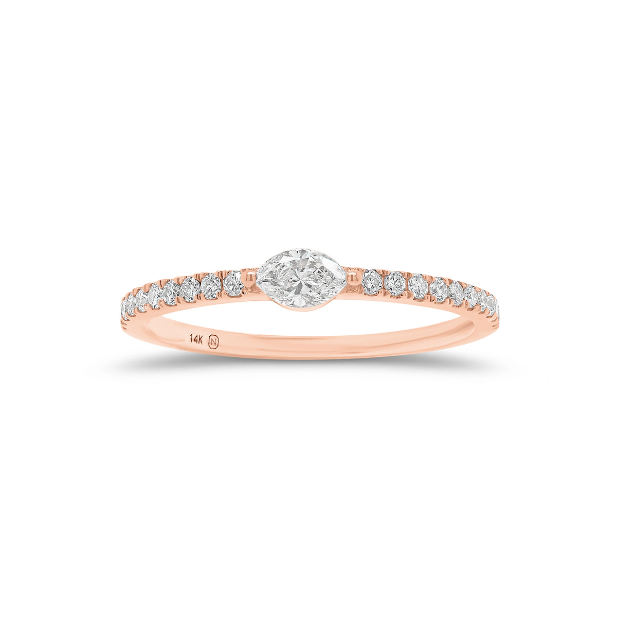 Marquise Diamond Petite Ring - 14K gold weighing 1.21 grams - 0.13 ct marquise-shaped diamond - 20 round diamonds weighing 0.14 carats