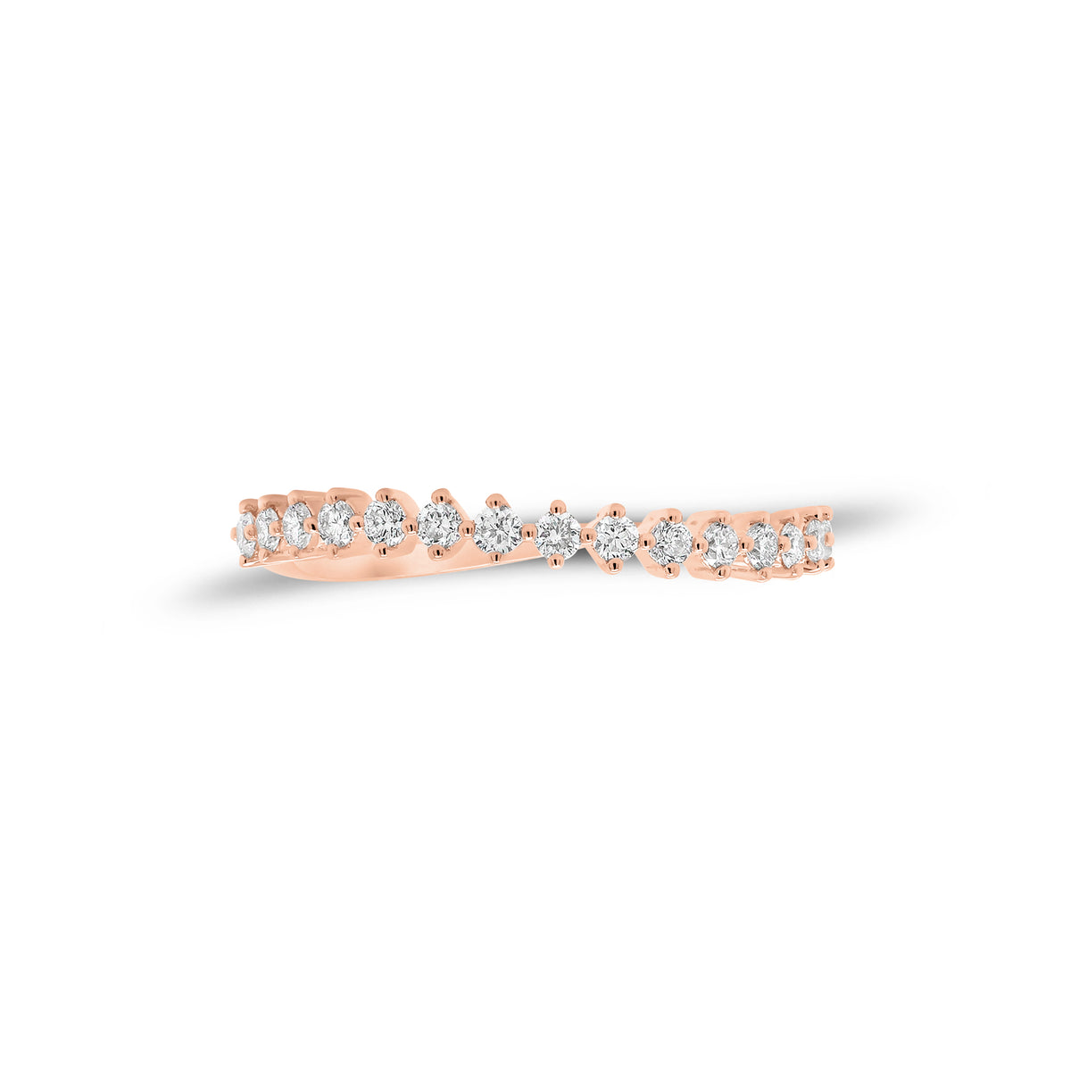 Prong-Set Diamond Wave Ring - 14K gold weighing 0.98 grams - 15 round diamonds weighing 0.24 carats