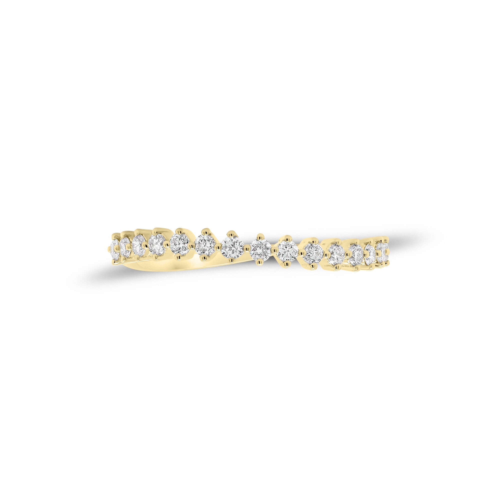 Prong-Set Diamond Wave Ring - 14K gold weighing 0.98 grams - 15 round diamonds weighing 0.24 carats
