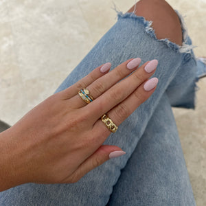 Female Model Wearing Gold Curb Chain Ring - 14K gold weighing 5.93 grams