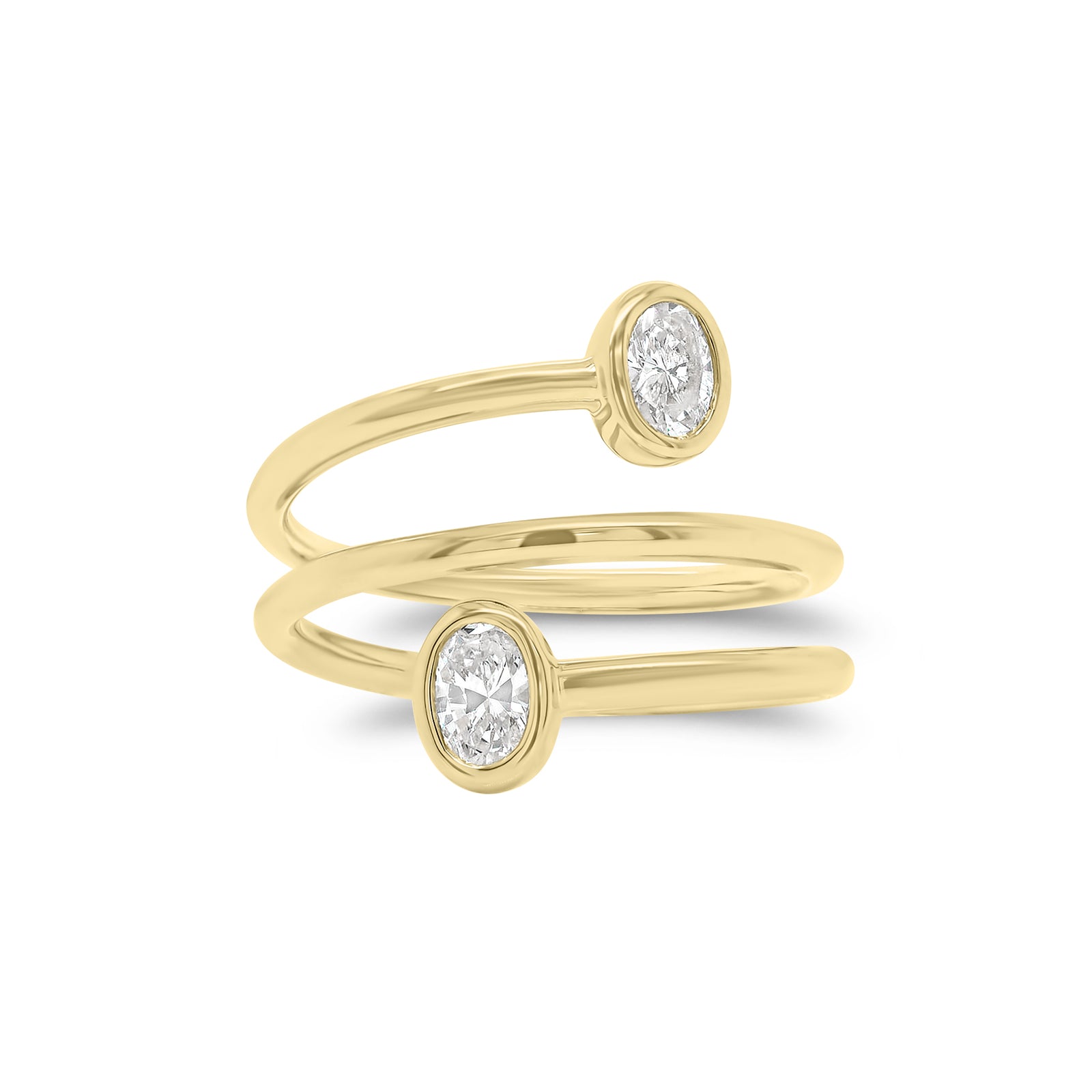 Bezel-Set Oval Diamond Wrap Ring - 14K gold weighing 3.66 grams  - 2 oval diamonds weighing 0.50 carats