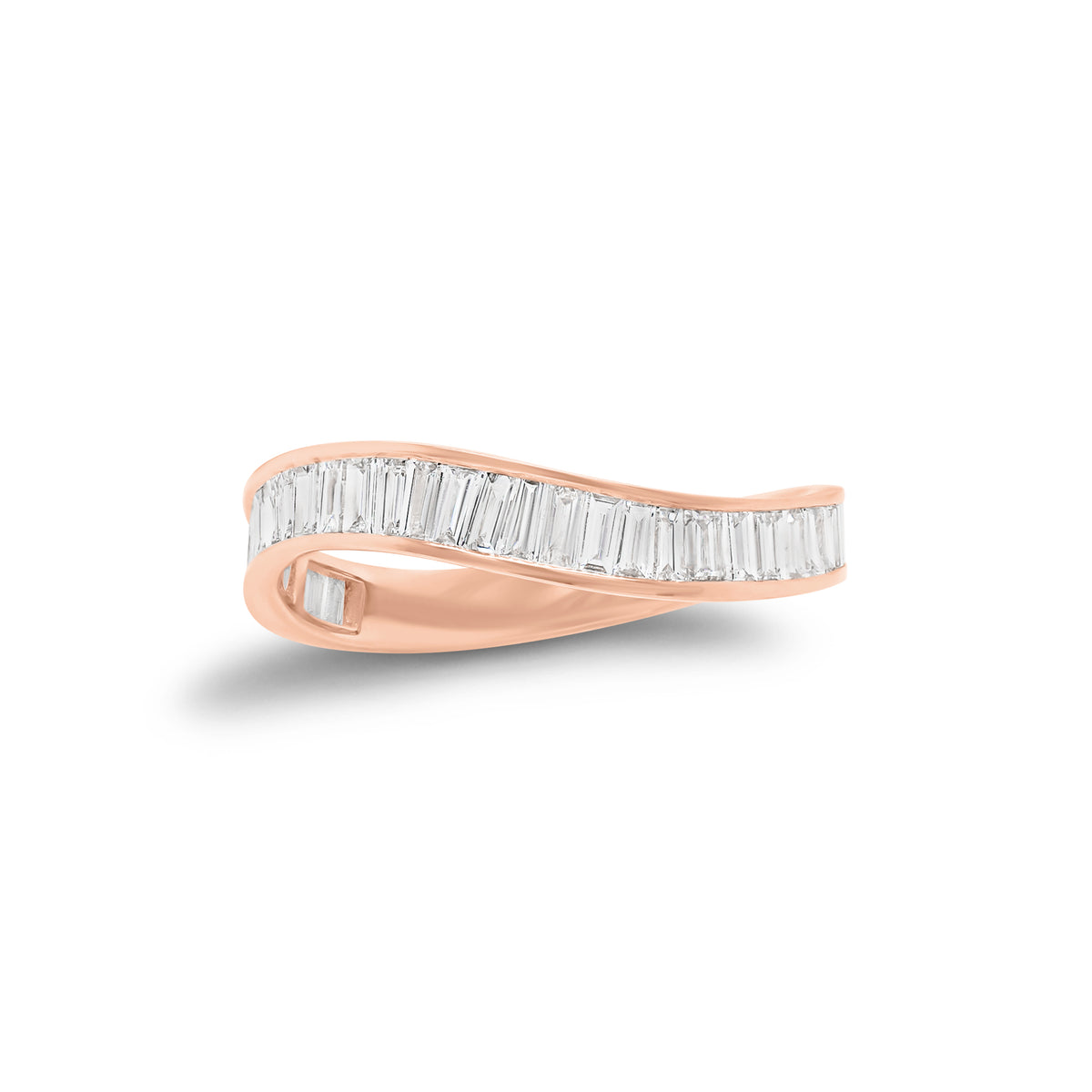 Baguette Diamond Wave Stackable Ring - 14K gold weighing 1.55 grams - 35 tapered baguette diamonds weighing 0.90 carats