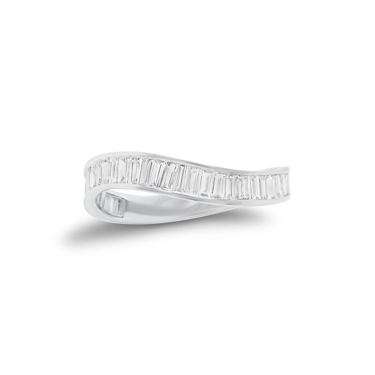 Baguette Diamond Wave Stackable Ring - 14K gold weighing 1.55 grams - 35 tapered baguette diamonds weighing 0.90 carats