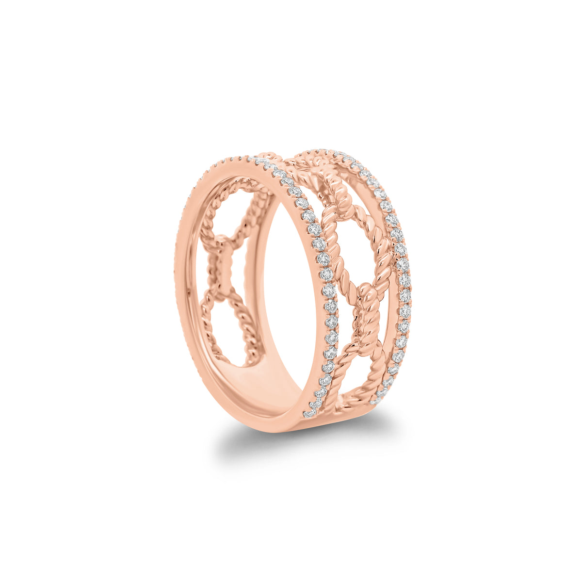 Diamond & Gold Rope Link Ring - 14K gold weighing 4.45 grams - 86 round diamonds weighing 0.40 carats
