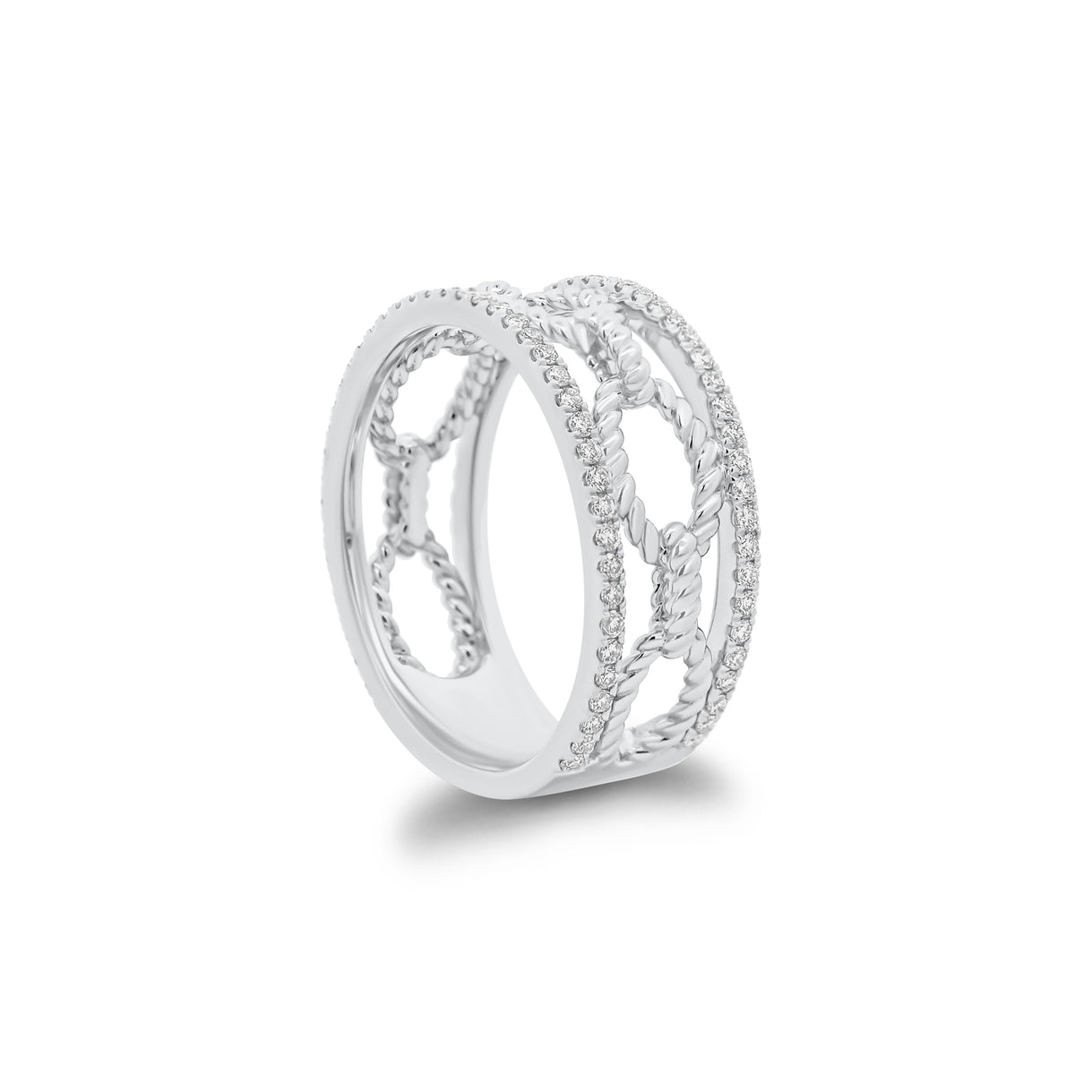Diamond & Gold Rope Link Ring - 14K gold weighing 4.45 grams - 86 round diamonds weighing 0.40 carats