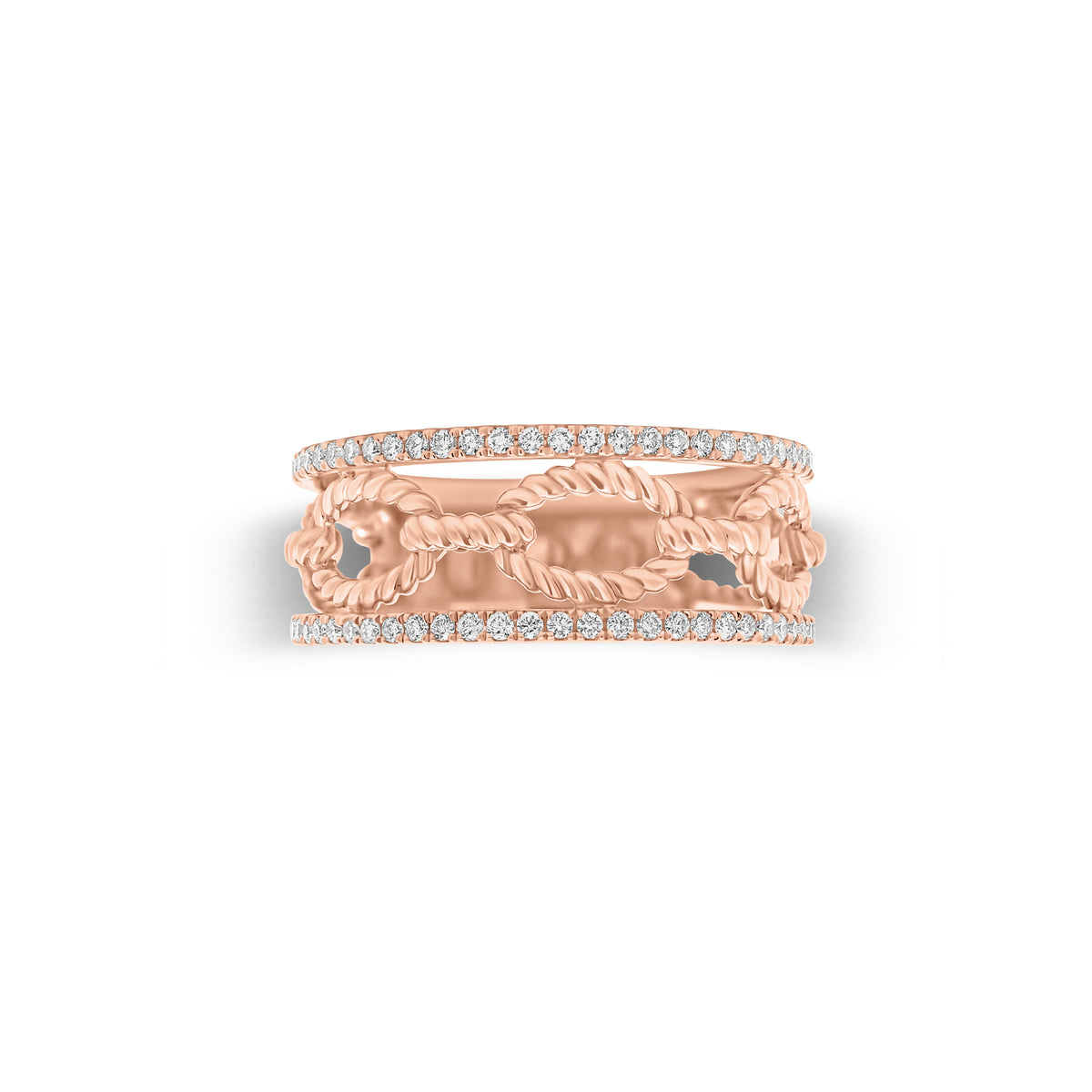 Diamond & Gold Rope Link Ring - 14K gold weighing 4.45 grams - 86 round diamonds weighing 0.40 carats