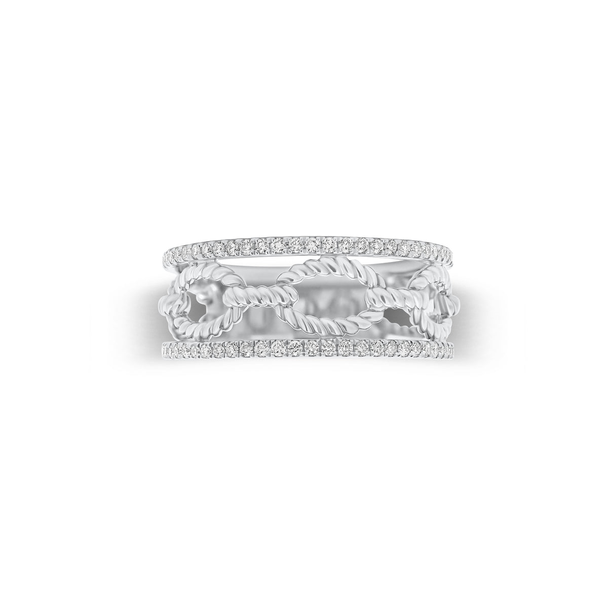 Diamond & Gold Rope Link Ring - 14K gold weighing 4.45 grams - 86 round diamonds weighing 0.40 carats