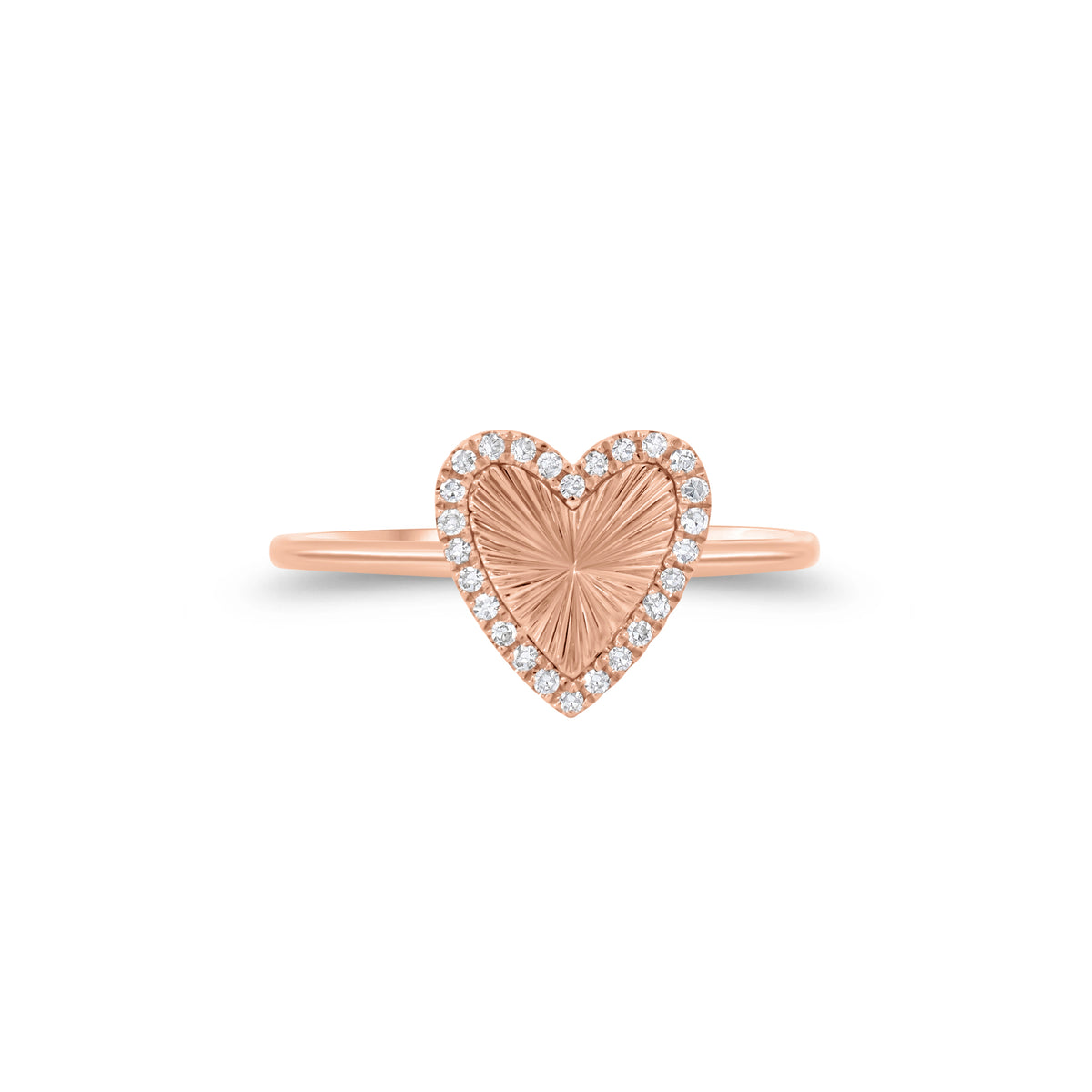 Diamond & Ridged Gold Heart Ring - 14K gold weighing 1.30 grams - 26 round diamonds weighing 0.07 carats